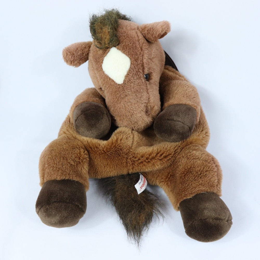 Aurora Plush Brown White Horse Backpack Stuffed Animal Bag Adjustable Straps